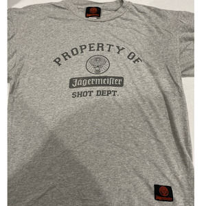 PROPERTY OF JAGERMEISTER SHOT DEPT Men’s T-SHIRT Size L GRAY STAG LOGO Tee
